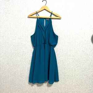 Rags to Wishes Mini Dress Womens Large Teal Blue Cocktail Whimsigoth Flowy